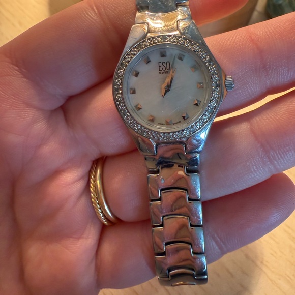 ESQ Vintage Mini Women's Silver Watch with Mother of Pearl & Diamond Accents - Picture 1 of 3